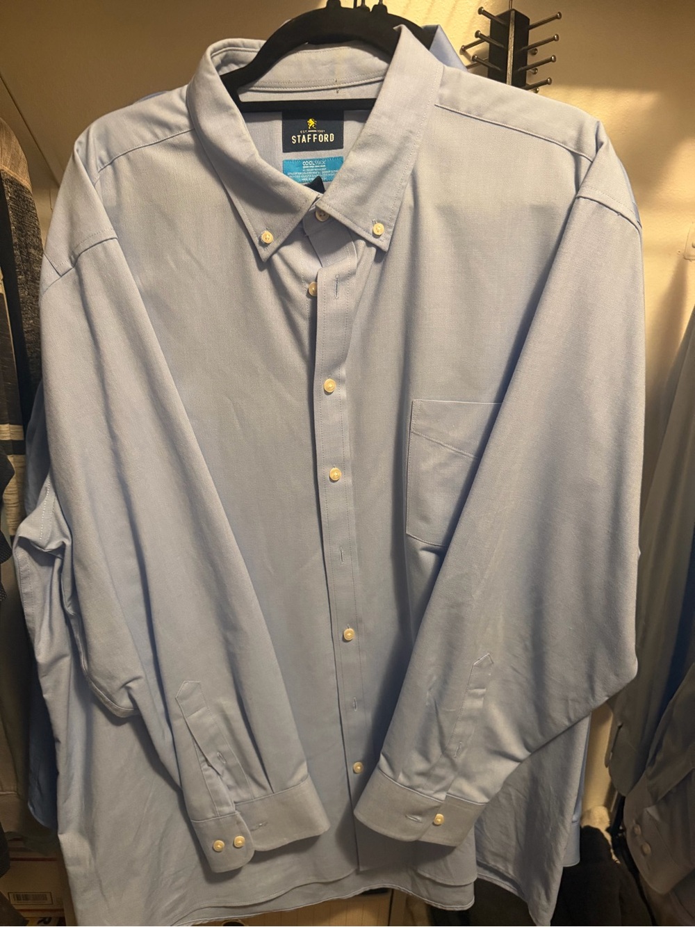 Stafford Light Blue Casual Button-Down Shirt XXL CoolMax Stretch